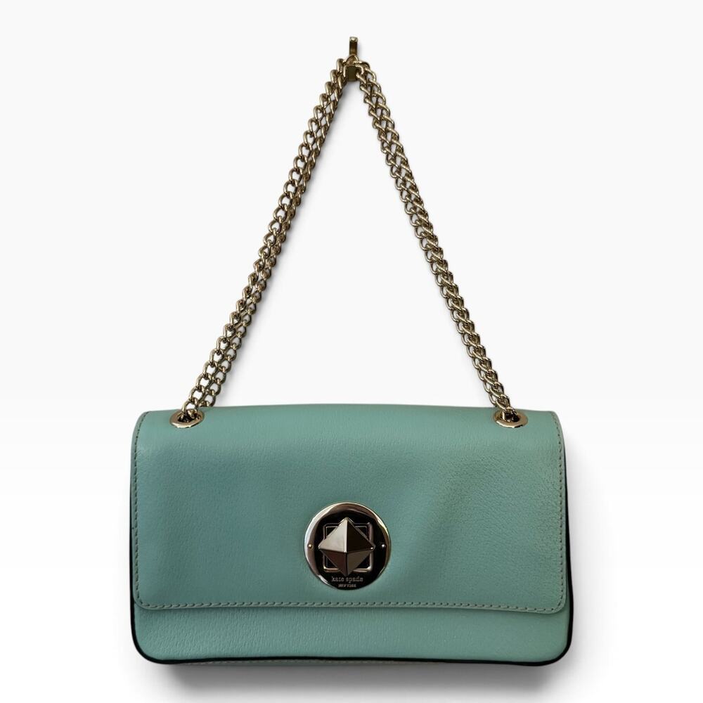 Kate Spade New York Mint Green Leather Chain Shoulder Bag Turnlock Purse